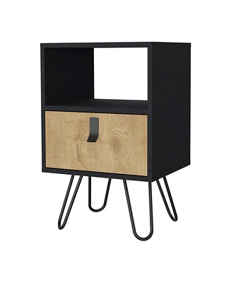 One Drawer Faux Wood Nightstand for Compact Bedroom Storage and Organization