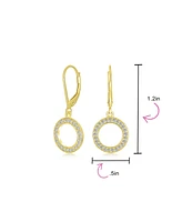 Bling Jewelry Elegant Classic Geometric Pave Cz Round Open Circle Dangle Drop Earrings Yellow Gold Plated Cubic ZirconiaLeverback