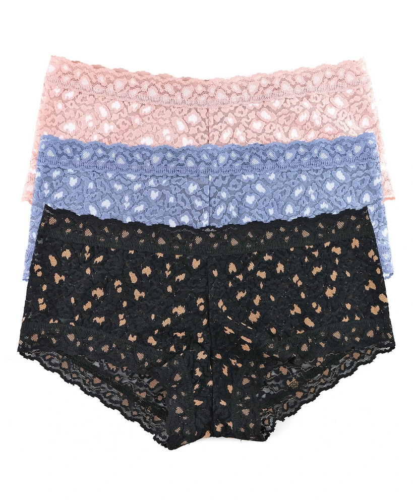Hanky Panky Women's Crossdyed Leopard Mide rise Boyshort Panty 3 pack