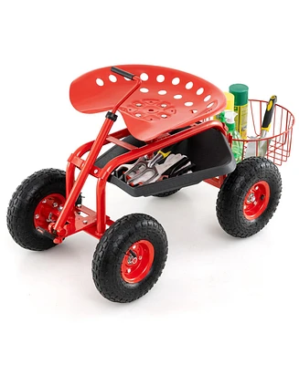 Extendable Handle Garden Cart Rolling Wagon Scooter