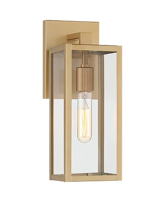 Titan Modern Outdoor Wall Light Fixture Soft Gold Rectangular Frame 14 1/4" Clear Glass Panels for Exterior Barn Deck House Home Porch Yard Patio
