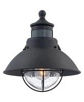 Oberlin Rustic Industrial Farmhouse Outdoor Barn Light Fixtures Set of 2 Black Dusk to Dawn Motion Sensor 9" Clear Seedy Glass for Exterior Deck