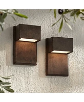 Lyons Modern Industrial Outdoor Wall Light Fixtures Set of 2 Bronze Black Box Frame Led 8" for Post Exterior Barn Deck House Porch Yard Patio Garage G