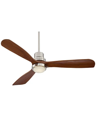 52" Delta-Wing Dc Rustic Farmhouse 3 Blade Indoor Ceiling Fan with Led Light Remote Control Brushed Nickel Walnut Wood for Living Kitchen Bedroom