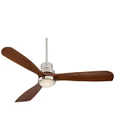 52" Delta-Wing Dc Rustic Farmhouse 3 Blade Indoor Ceiling Fan with Led Light Remote Control Brushed Nickel Walnut Wood for Living Kitchen Bedroom