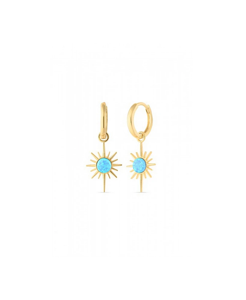 Spero London Blue Opal Northernstar Drop Hoop Earring Sterling Silver