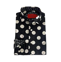 Elie Balleh Little Boys Black Long Sleeve Navy Polka Dot Slim Fit Shirt