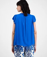 T Tahari Women's Pleated Raglan-Sleeve V-Neck Top