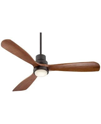 52" Delta-Wing Dc Modern 3 Blade Indoor Outdoor Ceiling Fan with Led Light Remote Control Solid Wood Oil Rubbed Bronze Damp Rated for Patio Exter