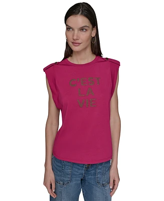 Karl Lagerfeld Paris Women's Studded C'est La Vie Top