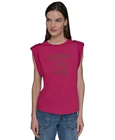 Karl Lagerfeld Paris Women's Studded C'est La Vie Top