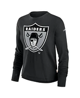 Nike Women's Black Las Vegas Raiders Large Logo Cropped Long Sleeve Fashion T-Shirt