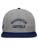 Fanatics Men's Heather Gray Washington Capitals Elements Flat Brim Leather Strap back Hat