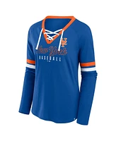 Fanatics Women's Royal New York Mets Won Done Raglan Lace-Up Long Sleeve T-Shirt