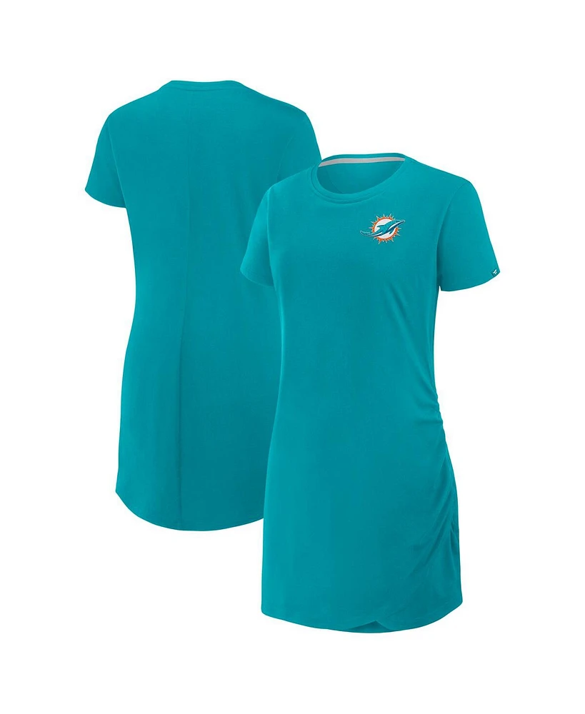 Fanatics Women's Aqua Miami Dolphins Ruched Drape T-Shirt Dress