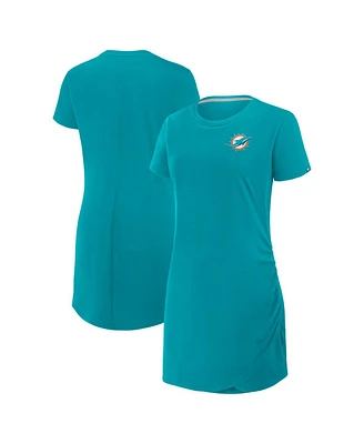 Fanatics Women's Aqua Miami Dolphins Ruched Drape T-Shirt Dress