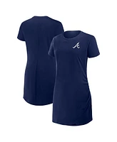 Fanatics Women's Navy Atlanta Braves Ruched Drape T-Shirt Dress