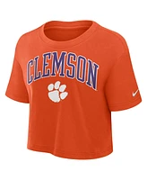 Nike Women's Orange Clemson Tigers Power Pursuit Athletic Prep Arch Performance Cropped T-Shirt