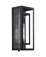 Double Box Modern Industrial Outdoor Wall Light Fixture Black Metal 16 1/2" Clear Glass for Exterior House Porch Patio Outside Deck Garage Yard F