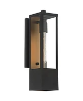 Berk Modern Outdoor Wall Light Fixtures Set of 2 Textured Black Gold Metal Box Frame 16" Clear Glass Panels for Post Exterior Barn Deck House Por