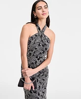 I.n.c. International Concepts Women's Embroidered Cotton Halter Dress, Exclusively at Macy's