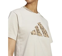 adidas Women's Cotton Animal-Print Logo Crewneck T-Shirt