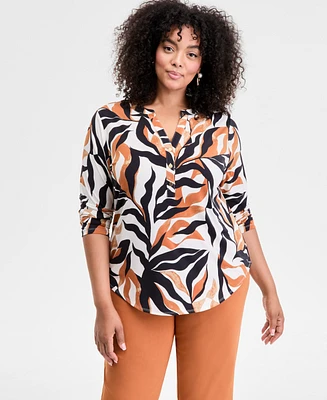 I.n.c. International Concepts Plus Printed V-Neck Top, Exclusively at Macy's