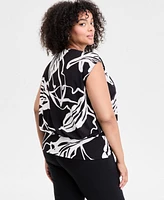 I.n.c. International Concepts Plus Printed V-Neck Top, Exclusively at Macy's