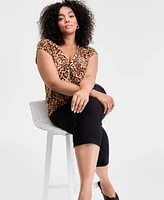 I.n.c. International Concepts Plus Animal-Print V-Neck Top, Exclusively at Macy's