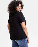 I.n.c. International Concepts Plus Embellished-Neck Cotton Top, Exclusively at Macy's