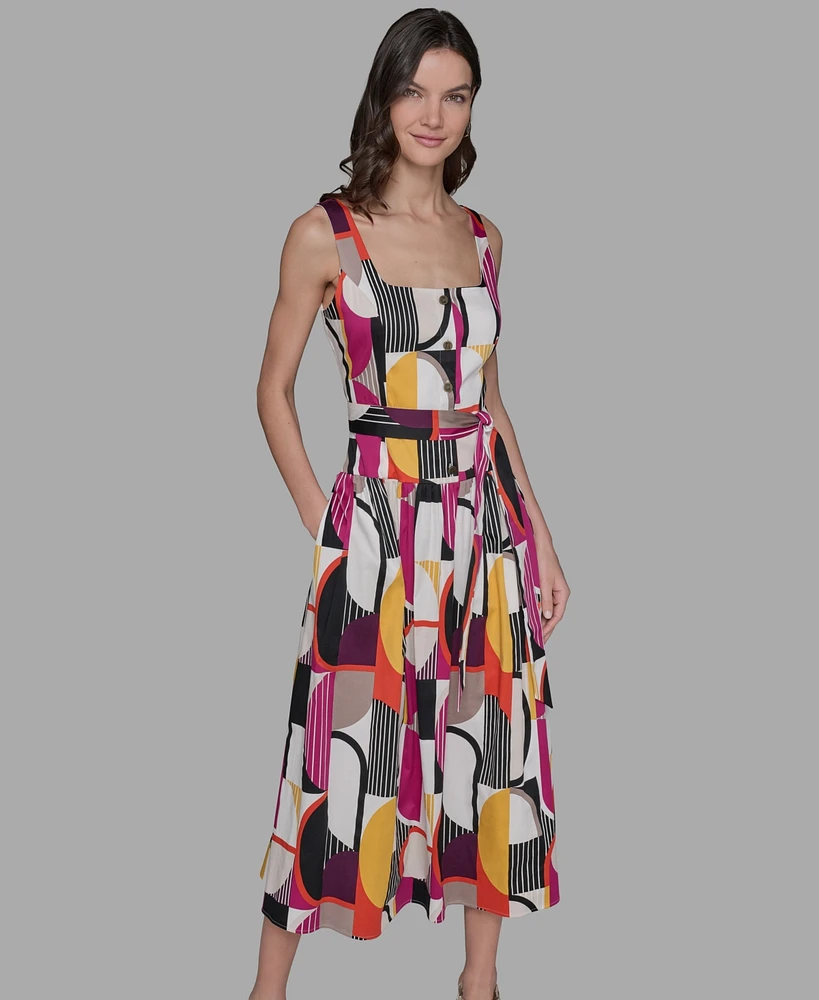 Karl Lagerfeld Paris Petite Abstract-Print Midi Dress