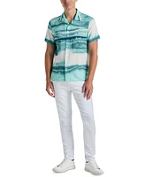 Perry Ellis Men's Short Sleeve Wave Print Button-Front Camp Shirt