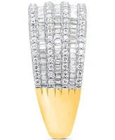 Diamond Round & Baguette Multirow Statement Ring (1 ct. t.w.) Sterling Silver