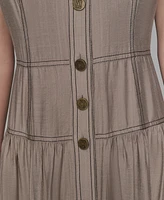 Karl Lagerfeld Paris Petite Notched Collar Sleeveless Midi Shirtdress