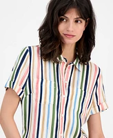 Nautica Jeans Women's Striped Short-Sleeve Camp Shirt
