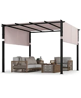 10 x 10 ft Flat Top Pergola with Retractable Canopy for Garden Pool Porch and Backyard