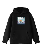 Dog Man Running Across Cityscape Youth Black Long Sleeve Hooded Sweatshirt-Medium