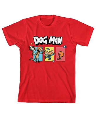 Dog Man Boys With Petey And Lil' Youth Red Short Sleeve Tee-xl