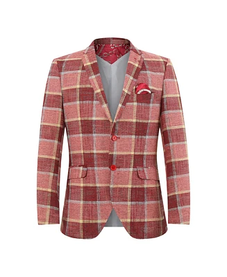 Elie Balleh Boys Red Slim Fit Plaid Blazer