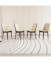 Modern Dining Chair with Pu Leather and Black Legs, Set of 4 (Beige and Black)
