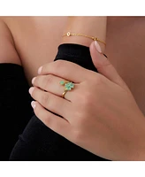 Spero London Green Four Leaves Clover Luck Ring Sterling Silver