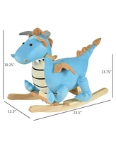 Kids Plush Ride-On Rocking Horse Toy Dinosaur Ride Rocking Chair with Realistic Sounds for18-36 Months, Blue