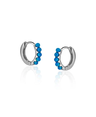 Spero London Beaded Blue Opal Huggie Hoop Earrings