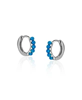 Spero London Beaded Blue Opal Huggie Hoop Earrings
