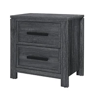 25" Distressed Dark Grey Two Drawer Wood Nightstand