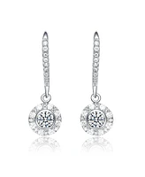 Sterling Silver White Gold Plating with Clear Cubic Zirconia Round Drop Earrings