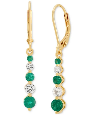 Created Emerald (3/4 ct. t.w.) & Created White Sapphire (5/8 ct. t.w.) Drop Earrings in 14k Yellow Gold Over Sterling Silver