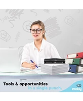 3 Hole Punch Heavy Duty, Ring Puncher for Binder, 10 Sheet Adjustable Paper Punch, Metal Three with Built-in Waste Chip Tray, Deskto