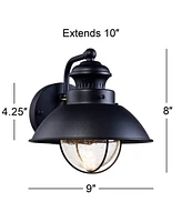 Fordham Industrial Outdoor Wall Light Fixtures Set of 2 Black Metal Gooseneck Arm Led 8" Seedy Glass for Exterior Barn Deck House Porch Yard Pati