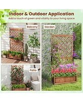 60 Inch Tall Raised Garden Bed with Diamond Lattice Trellis and Drainage Holes